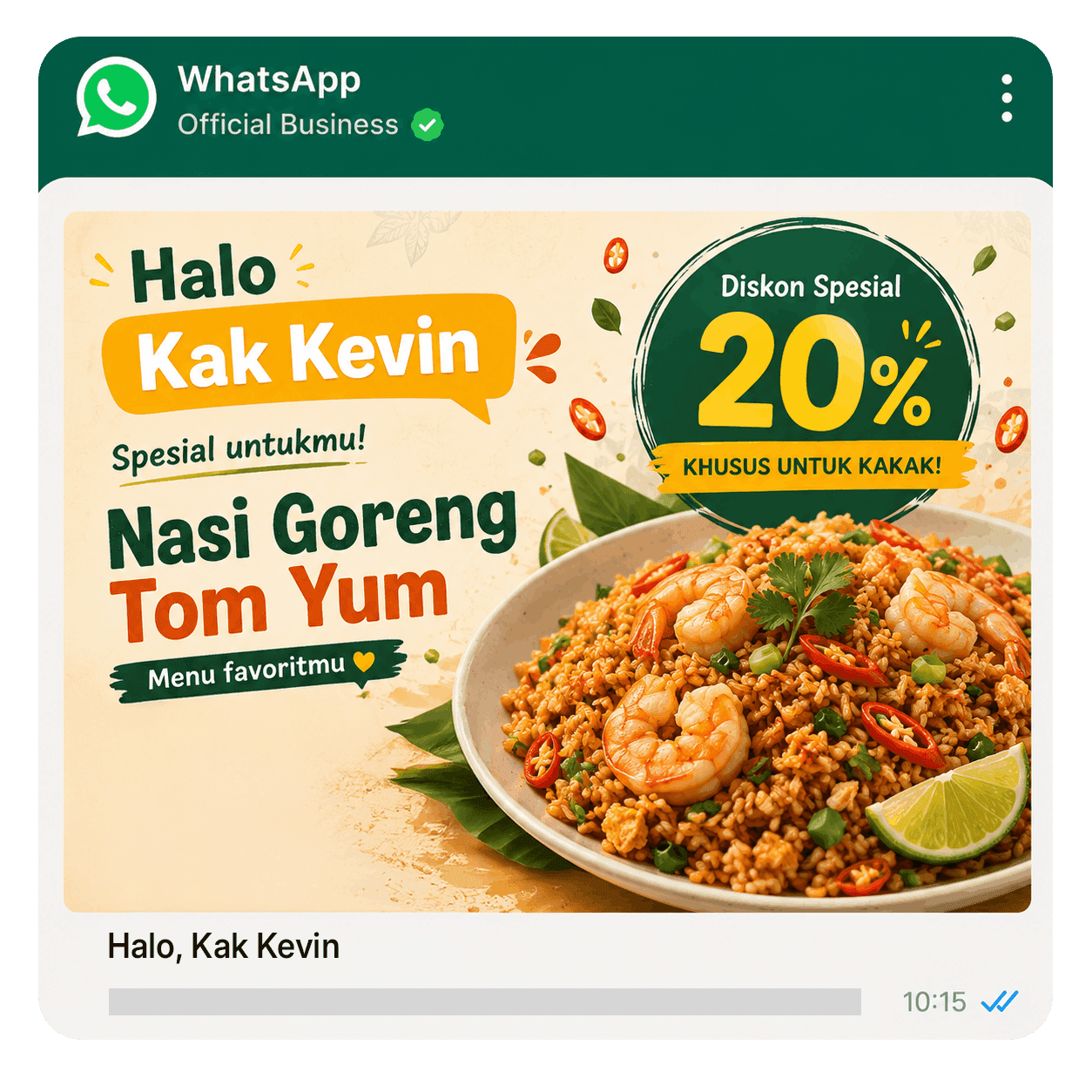 Contoh gambar promo personal untuk Kak Kevin di WhatsApp